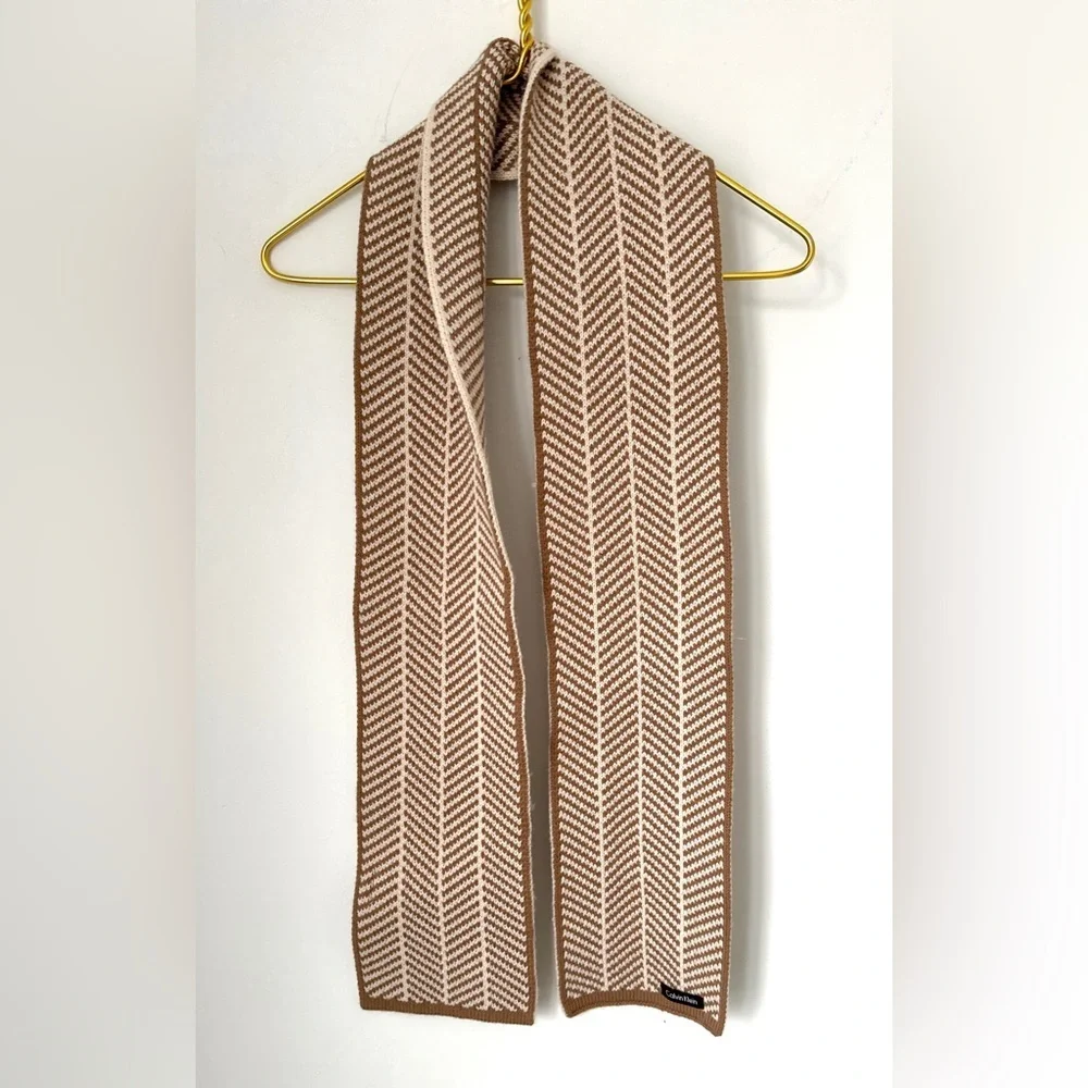 Calvin Klein Brown Tan Neutral Acrylic Knit Scarf One Size